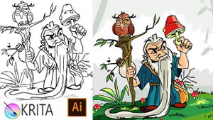 An example of a book illustration done through Adobe Illustrator. Both the sketch (L) and the final copy (R) were created on Adobe Illustrator.